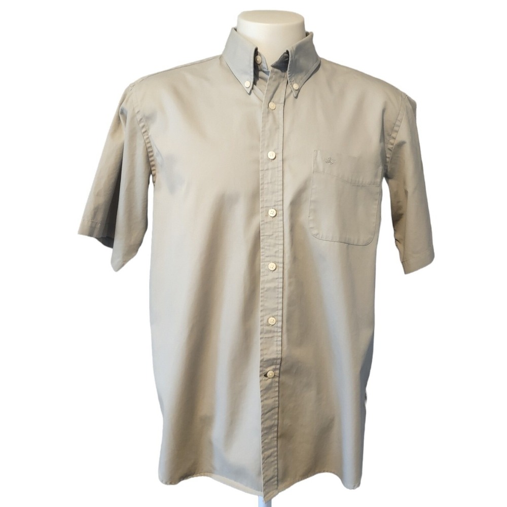 Dockers Shirt Men's Adult XL Short Sleeve Button Down Casual Tan Logo Collared
